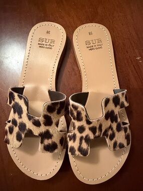 Leopard Print Slide Sandals - Tan/Brown